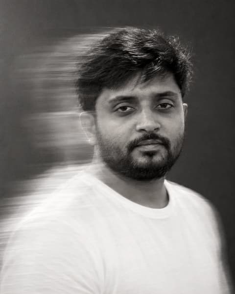 Black-and-white portrait of Gaurav Tiwari