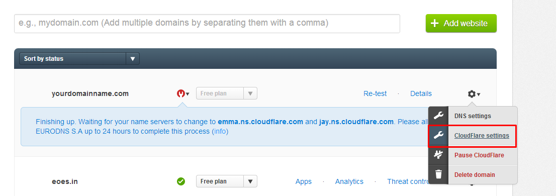 cloudflare get settings