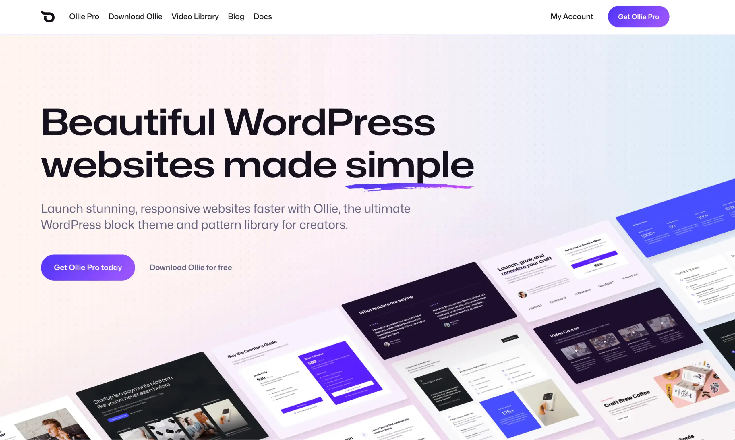 OllieWP WordPress block theme and pattern library