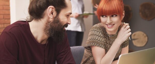 Talking with coworker at the office