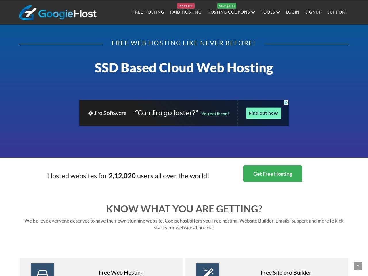 googiehost free web hosting service homepage