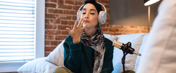 man in green jacket and brown pants sitting on pink couch