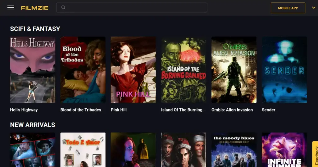 Filmzie independent and classic film streaming platform with sci-fi and new arrivals