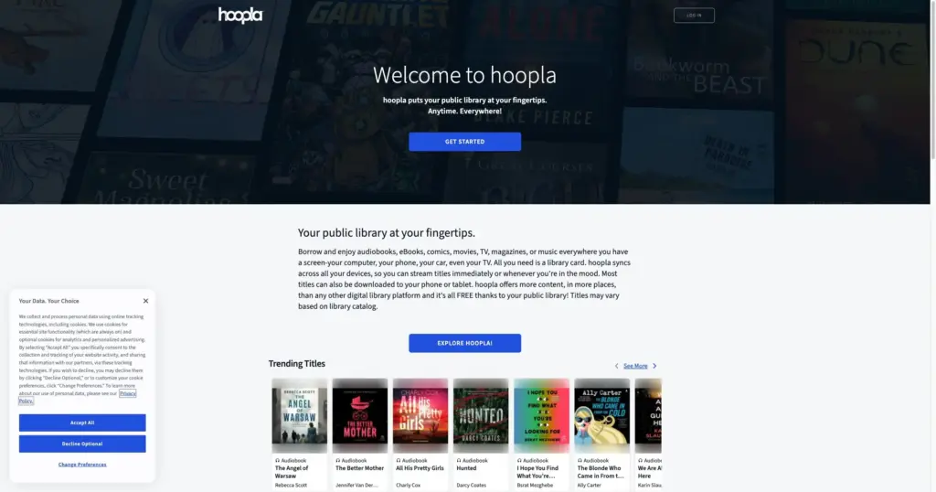 Hoopla digital library streaming service for free movies, audiobooks, and ebooks