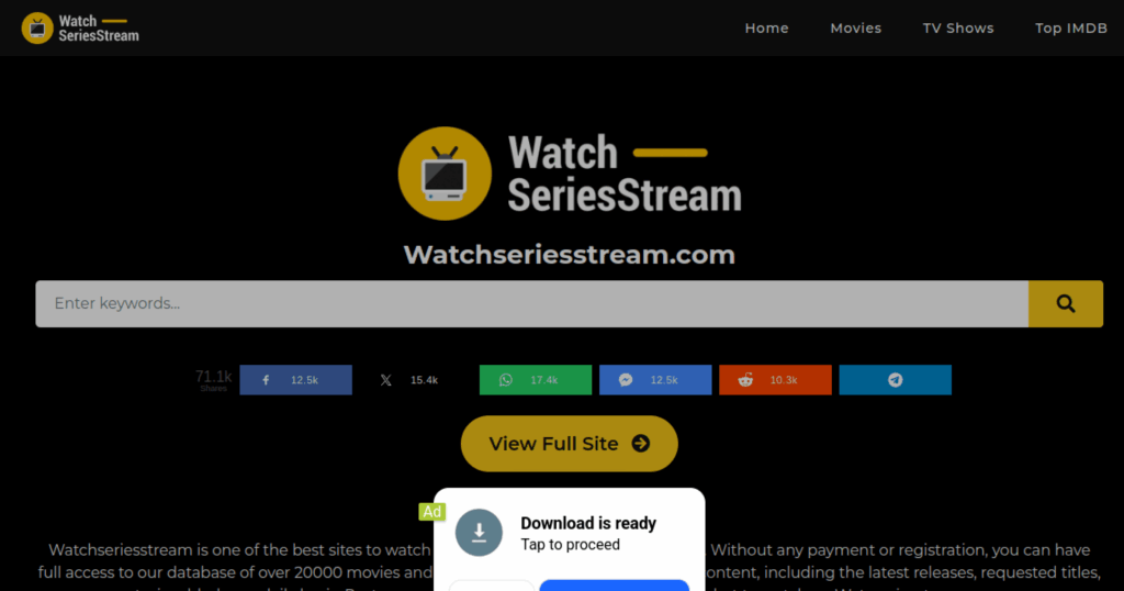 Watch Series streaming site interface for free TV show episodes online