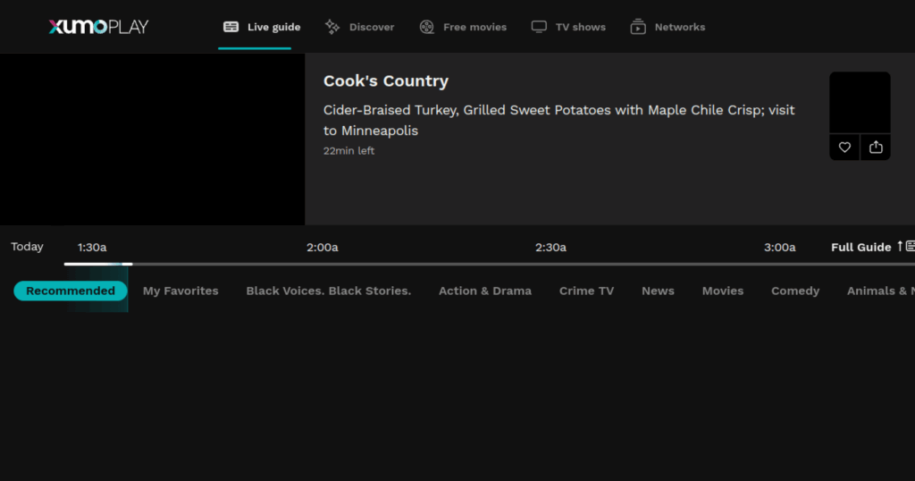 Xumo Play free live TV and on-demand streaming service with channel guide