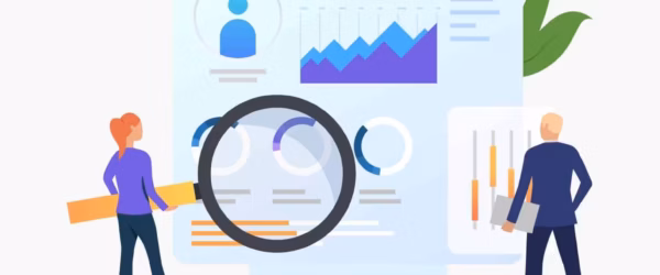 seo rank your pages better, Businesspeople with magnifying glass at charts vector illustration. Business research, analysis, audit. Marketing concept. Creative design for layouts, web pages, banners