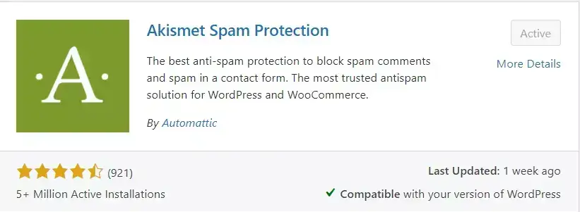 akismet anti spam plugin