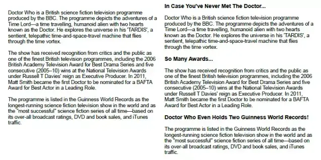 big paragraph article vs small paragraph article