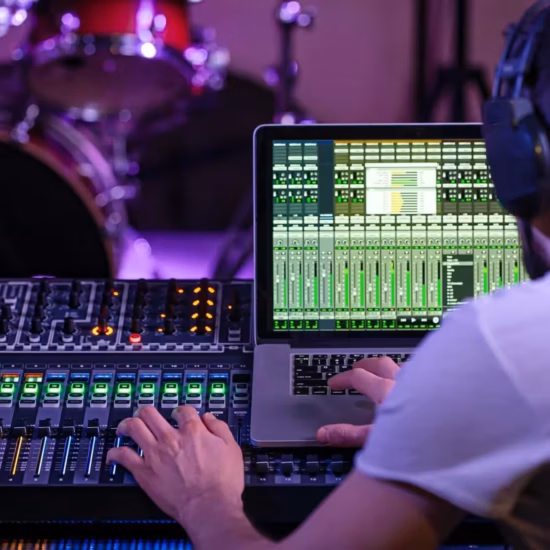 digital mixer recording studio with computer recording music background sound engineer work concept creativity show business