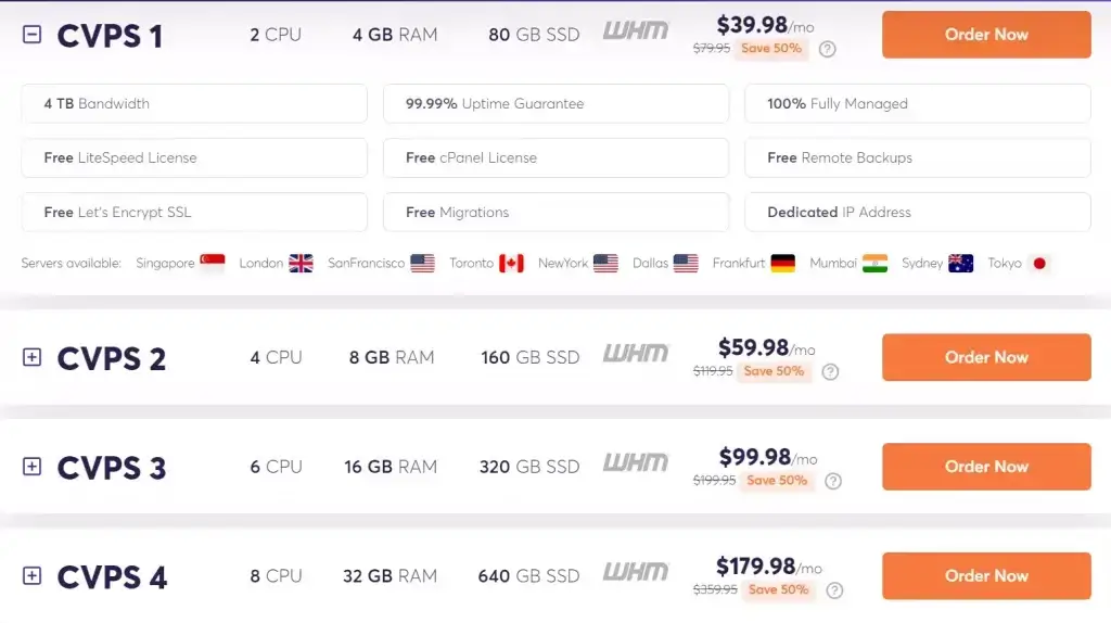 Chemicloud VPS hosting pricing
