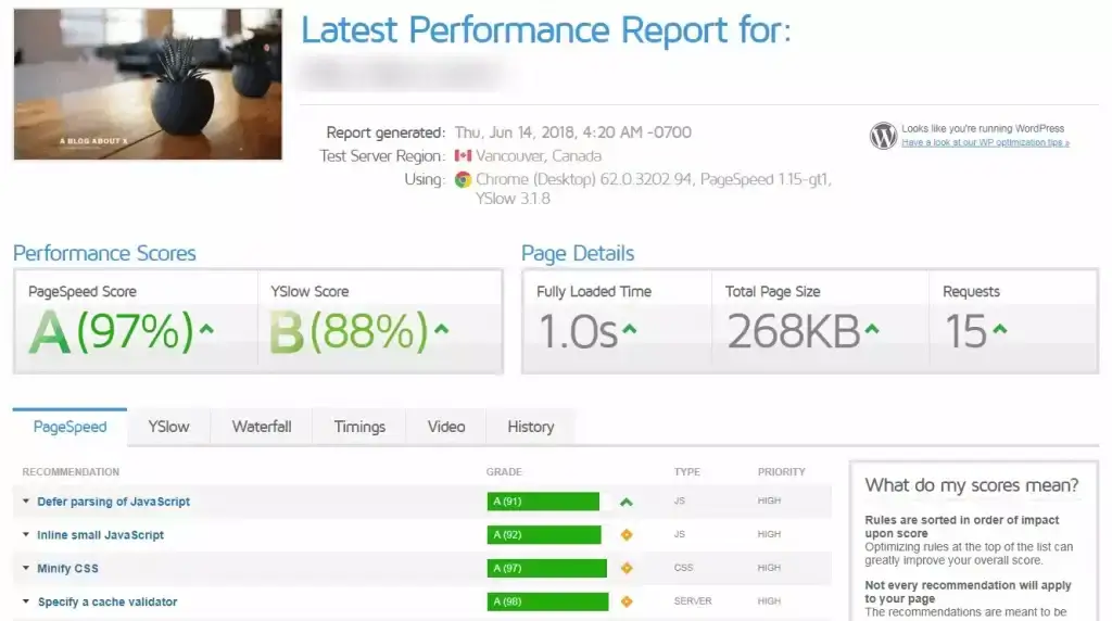 Hostinger GTmetrix test without caching