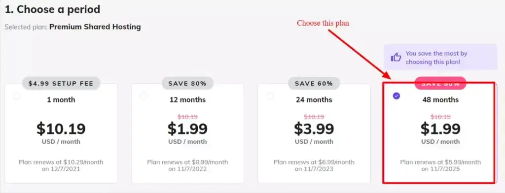 Hostinger billing period options