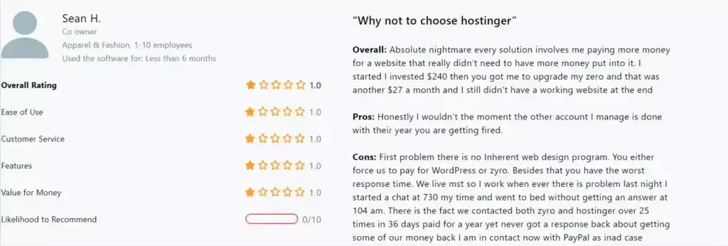 Hostinger user review
