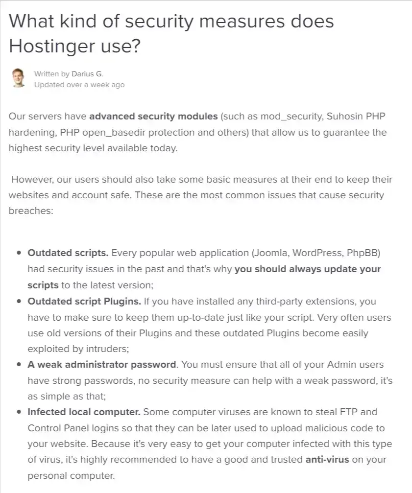 Hostinger security features
