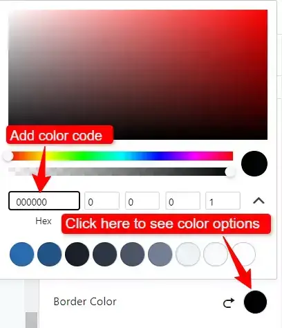 border color option table of content 1