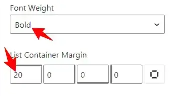 font weight and list margin 1