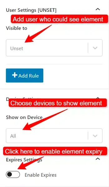 other settings kadence elements 1