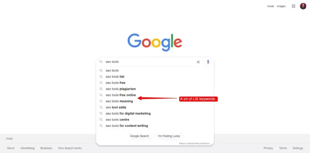 LSI keywords through Google Autosuggest