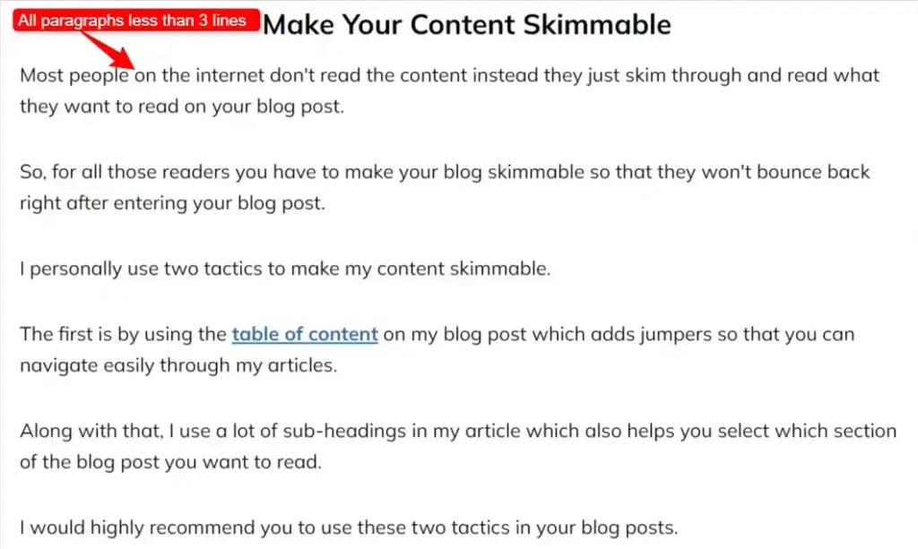Write short paragraphs in blog posts