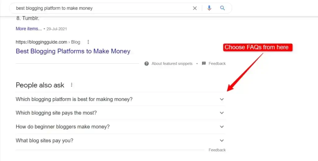 People also ask box google for blog post FAQs