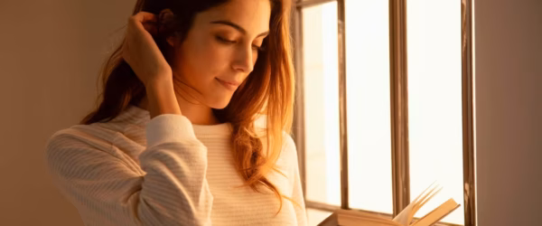 young woman reading a book