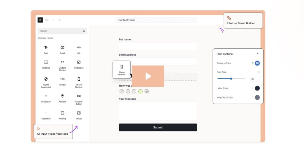 SureForms block-based WordPress form builder interface