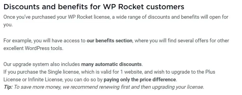 Upgrading WP Rocket plans benefit