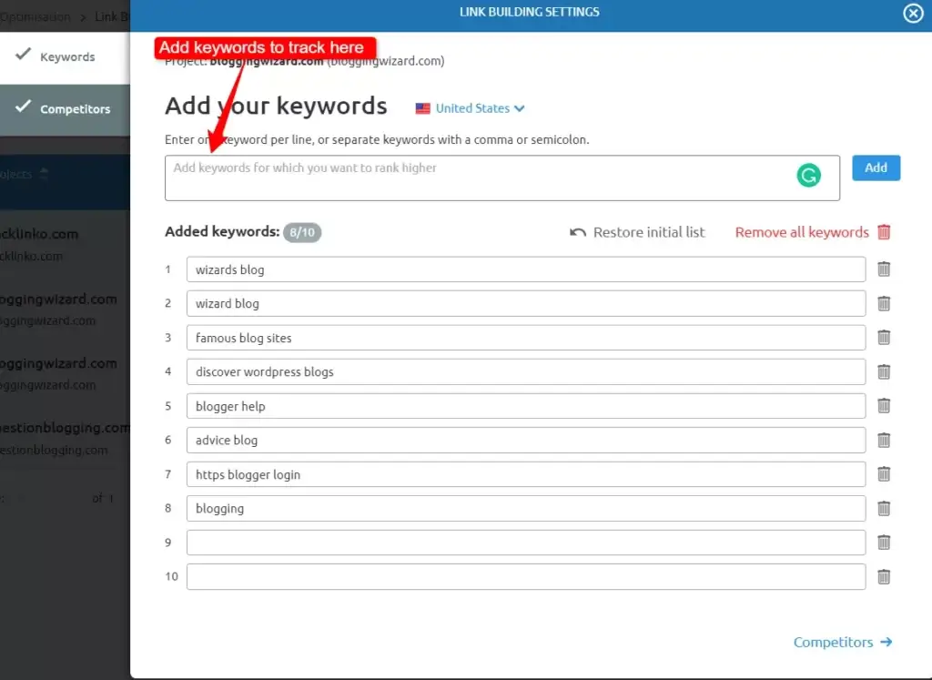 Link building tool semrush settings
