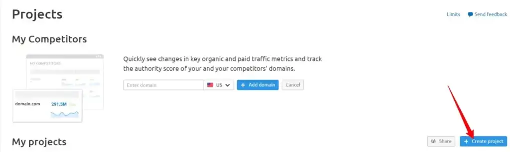 Semrush project: How to create project in Semrush