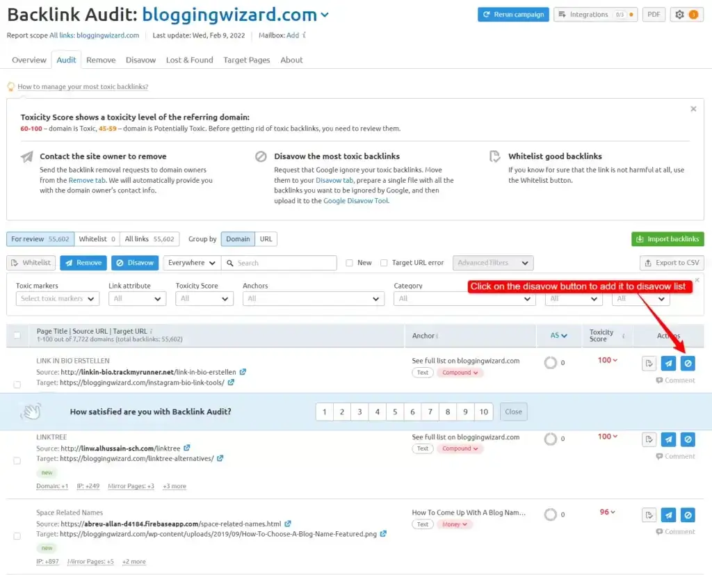 Backlink audit tool Semrush