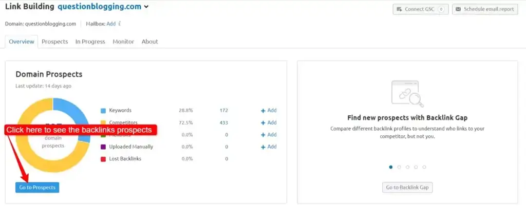 Link building tool Semrush