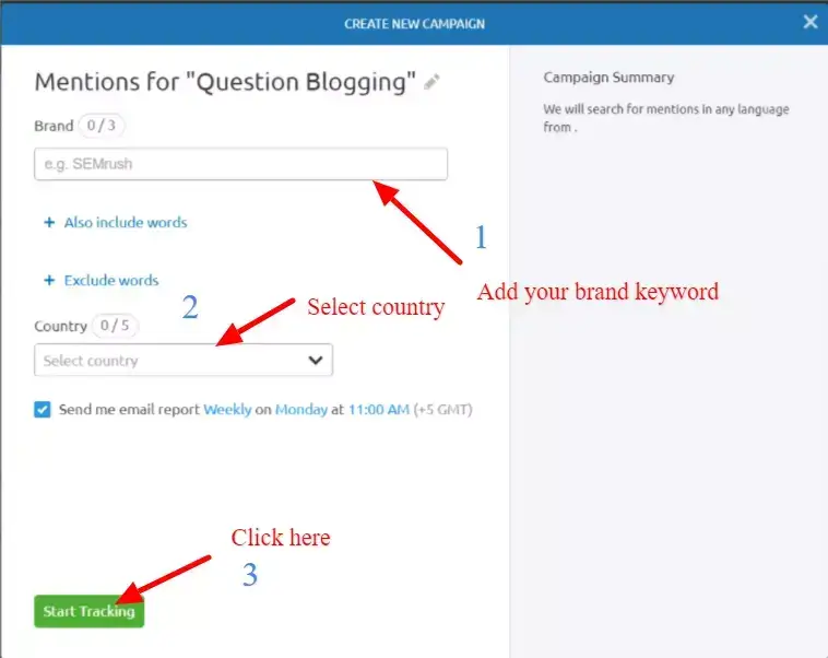 Brand monitoring tool settings
