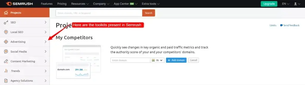 Semrush tool dashboard