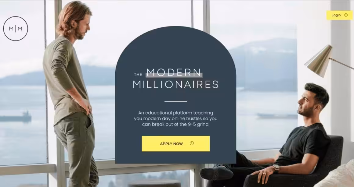 Modern Millionaires Homepage Screenshot with Abdul Samad and Chance Anthony together in the banner