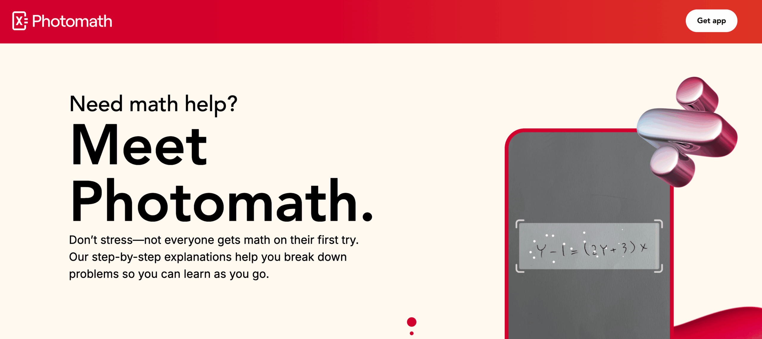 Photomath app scanning a handwritten math problem