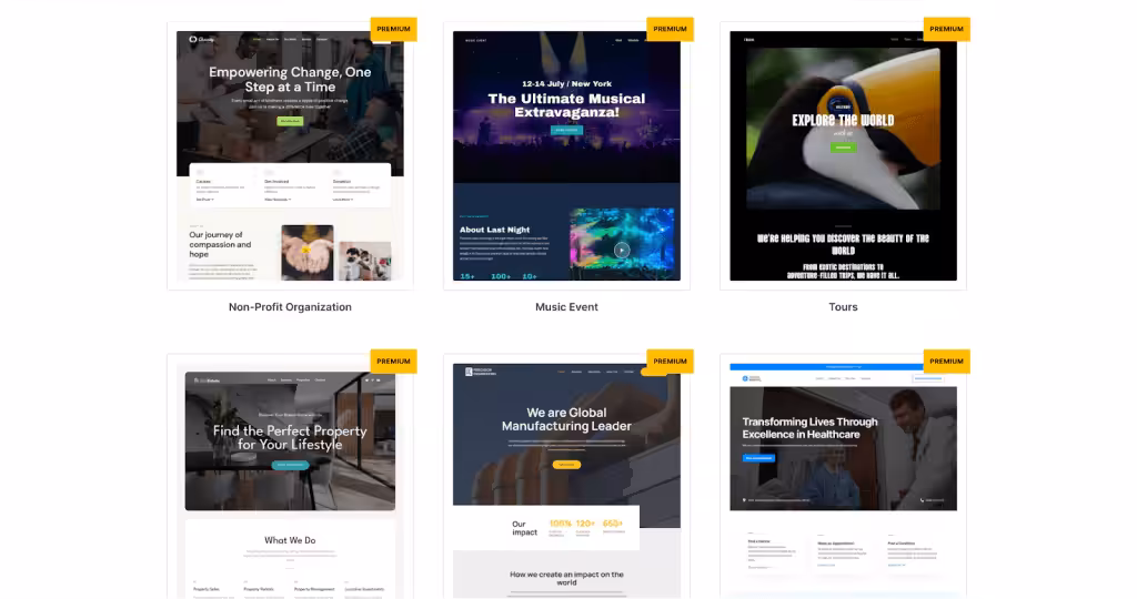 Spectra starter templates library with landing page designs