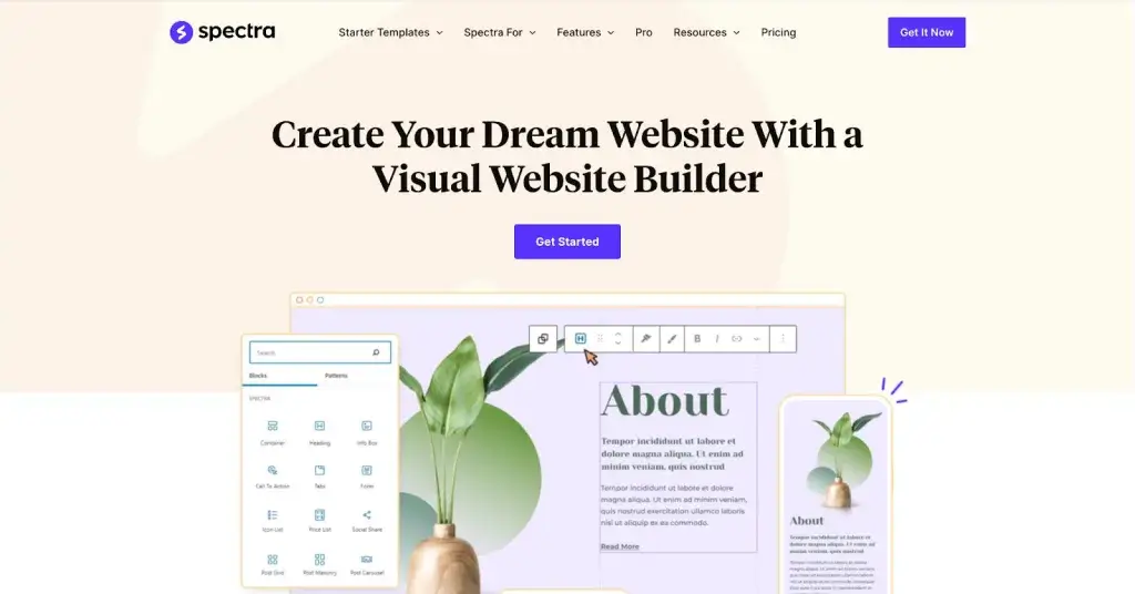 Spectra WordPress page builder plugin dashboard