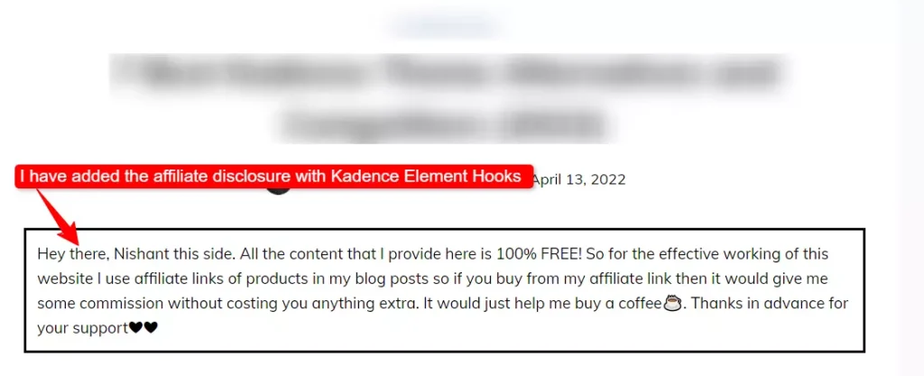 affiliate disclosure kadence element hooks