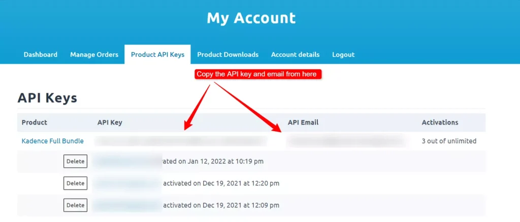 api key kadence pro account