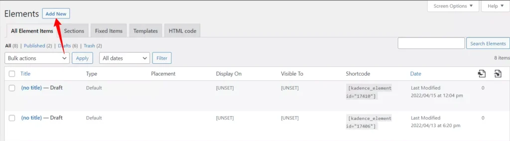 how to create kadence elements