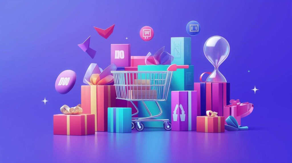 Shopping cart Discount tags Gift boxes