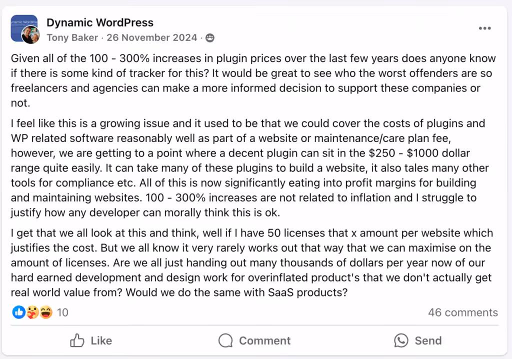 wordpress price increase search results Facebook2025 5