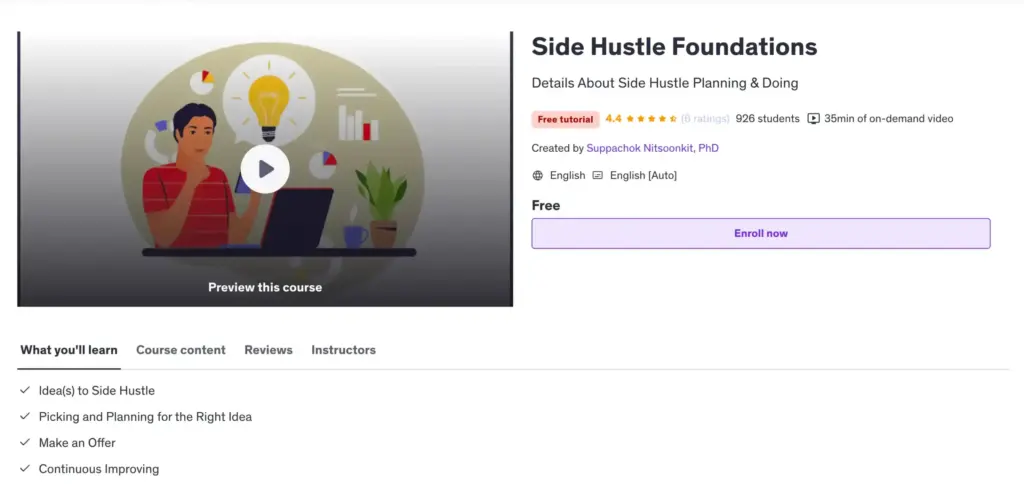 Free Passive Income Tutorial Side Hustle Foundations Udemy2025