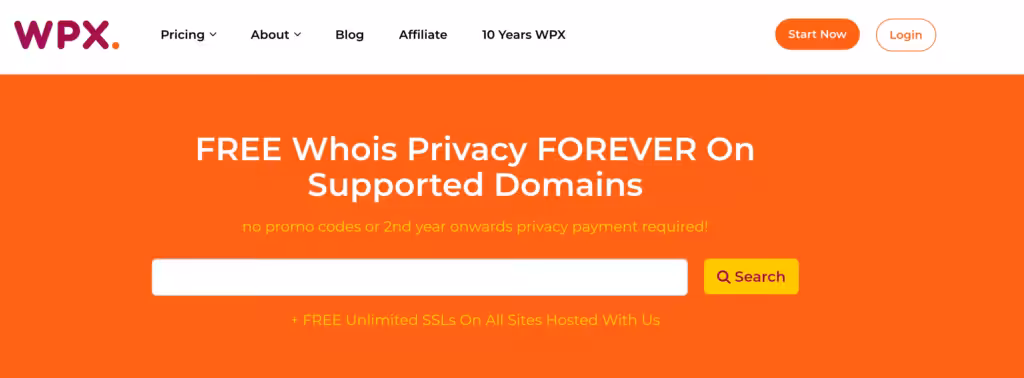 5. WPX Domains homepage