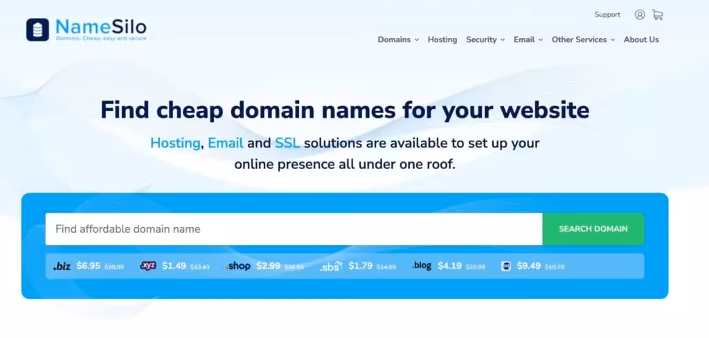 7. NameSilo homepage