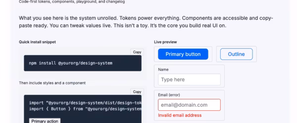 Design system interface with components