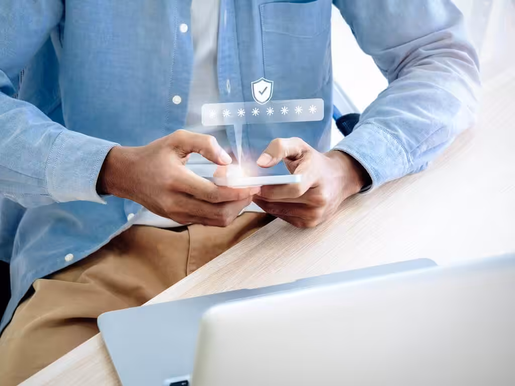 A man typing password.