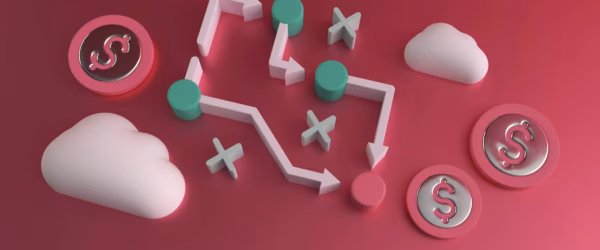 Pathway with dollar symbols and clouds