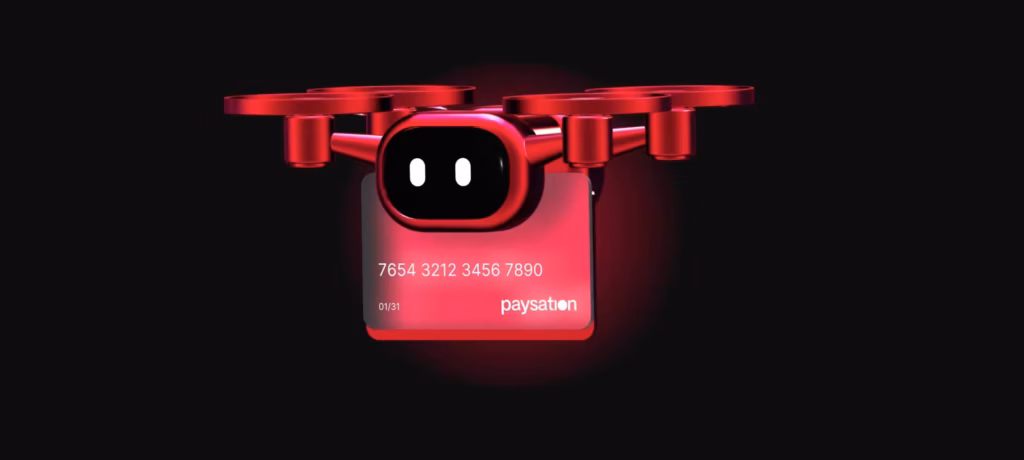 Red drone with credit card design